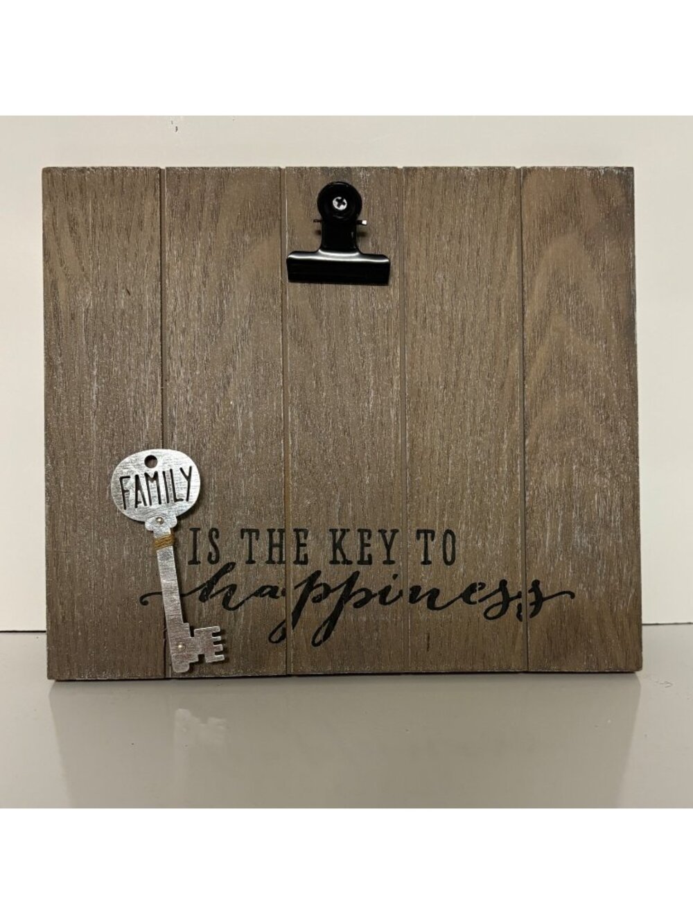 Rustic Wooden Family Photo Clip Board FAMILY IS THE KEY TO HAPPINESS 9" x 7.75"